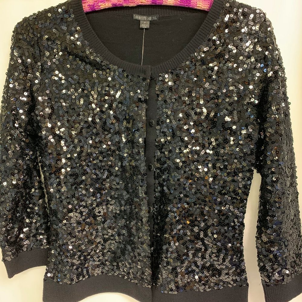 Lafayette 148 New York Sequin Sweater Black P